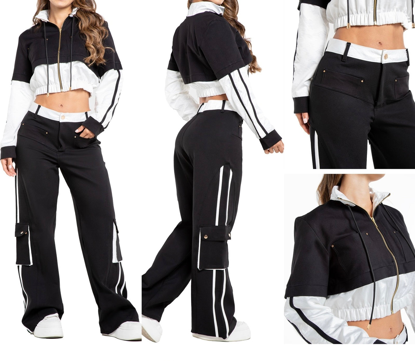 Black & White Colombian Cargo Two-Piece Set