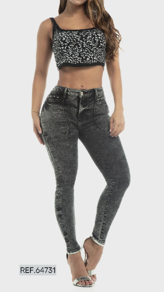 High-Waisted Colombian Skinny Jeans - Washed Black