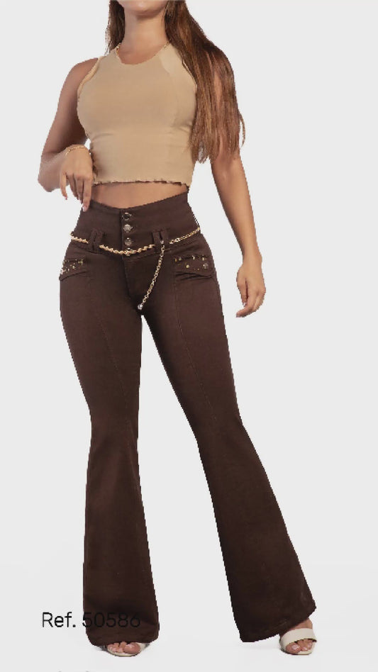 High-Waisted Colombian Flare Jeans - Brown